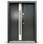 NOVO DOORS Usa metalica dubla de exterior cu izolatie si vizor Novo Doors NDA1D, Din compozit, 2 yale, Kit complet, Pentru case, Gri antracit cu gri deschis (Dimensiune: 120 cm, Sens deschidere: Dreapta) (NDA1DG