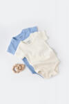 BabyCosy Set 2 body-uri bebe unisex -100% bumbac organic - Ecru/Bleu, BabyCosy (Marime: 18-24 Luni)