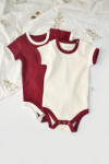 BabyCosy Set 2 body-uri Ribana Bebe Unisex din bumbac organic si 5%elastan - Ecru/Bordo, BabyCosy (Marime: 3-6 Luni)