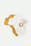 BabyCosy Set 2 body-uri bebe unisex din bumbac organic si modal - Mustar/Ecru, BabyCosy (Marime: 0-3 Luni)