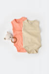 BabyCosy Set 2 body-uri fara maneci bebe unisex -100% bumbac organic - Roz/Crem, BabyCosy (Marime: 6-9 luni)