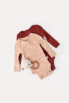 BabyCosy Set 2 body-uri cu maneca lunga bebe unisex din bumbac organic si modal - Caramiziu/Somon, BabyCosy (Marime: 3-6 Luni)