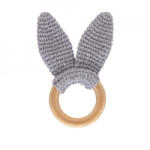 BabyJem Jucarie dentitie din bumbac cu inel din lemn BabyJem Amigurumi (Culoare: Gri)