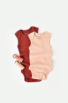 BabyCosy Set 2 body-uri fara maneci bebe unisex din bumbac organic si modal - Caramiziu/Somon, BabyCosy (Marime: 18-24 Luni)