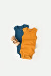 BabyCosy Set 2 body-uri fara maneci bebe unisex din bumbac organic si modal - Bleumarin/Sofran, BabyCosy (Marime: 18-24 Luni)