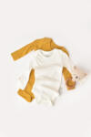 BabyCosy Set 2 body-uri cu maneca lunga bebe unisex din bumbac organic si modal - Mustar/Ecru, BabyCosy (Marime: 0-3 Luni)