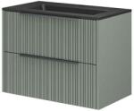 Fluminia Mobilier suspendat pentru lavoar Fluminia Istria 80 cu 2 sertare, front riflat, 80x46 cm, salvia, mâner negru (ISTRIA82-SA-C-HIC02) - e-baie