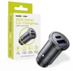 Mobile Origin CA12 30 W-os fém autós töltő USB-C és USB-A csatlakozóval, fekete