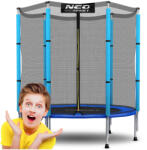 Neo-Sport Kerti trambulin, Neo-Sport, fekete/kék, átmérő: 140 cm, kerek, magasság: 36 cm, 150 cm külső védőháló, acél váz, 6 láb, 50 kg teherbírás, 30 db rögzítőhorog (TENS-04Z200F)