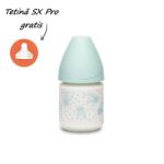 Suavinex Biberon din sticlă 120 ml cu tetină rotundă din silicon, debit lent, iepuraș verde Hygge Suavinex
