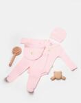 BabyCosy Set 4 piese: body, pantaloni, baveta si caciulita Bamboo, roz, BabyCosy, 50% bumbac+50mbus (Marime: 6-9 luni)