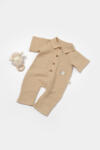 BabyCosy Salopeta cu maneca scurta si nasturei Sheep, 100% bumbac - Apricot, BabyCosy (Marime: 12-18 Luni)