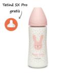 Suavinex Biberon 360 ml cu tetină rotundă din silicon, debit dens, iepuraș roz Hygge Suavinex