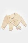 BabyCosy Set bluza cu buzunar si pantaloni Ursulet, Winter muselin, 100% bumbac dublat - Stone, BabyCosy (Marime: 12-18 Luni)