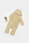 BabyCosy Salopeta Elefant cu maneca lunga si gluga din 80%bumbac organic si 20% poliester - Stone, BabyCosy (Marime: 18-24 Luni)