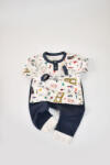 BabyCosy Set bluzita cu maneca lunga si nasturei si pantaloni lungi, 100% bumbac organic, BabyCosy, Bleumarin (Marime: 9-12 luni)
