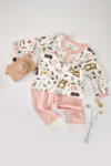 BabyCosy Set bluzita cu maneca lunga si nasturei si pantaloni lungi, 100% bumbac organic, BabyCosy, Pudra (Marime: 9-12 luni)