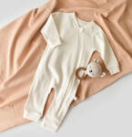BabyCosy Salopeta cu fermoar cu maneca lunga si pantaloni lungi din 95%bumbac organic si 5% elastan - Ecru, BabyCosy (Marime: 18-24 Luni)