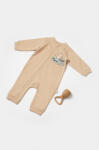 BabyCosy Salopeta cu fermoar, Two thread, BabyCosy, 100% bumbac organic, Stone (Marime: 9-12 luni)
