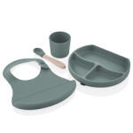 BabyJem Set diversificare 4 piese din silicon BabyJem: bavetica, farfurie, lingurita si pahar (Culoare: Vernil) Set pentru masa bebelusi