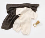 BabyCosy Salopeta petrecuta din muselina, BabyCosy, 100% bumbac organic, Ecru (Marime: 6-9 luni)