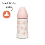 Suavinex Biberon 270 ml cu tetină rotundă din silicon, 3 fluxuri, iepuraș roz Hygge Suavinex