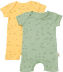 BabyCosy Set 2 salopete scurte Printed, BabyCosy, 50% modal+50% bumbac, Lamaie/Verde (Marime: 12-18 Luni)