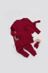 BabyCosy Set 3 piese: bluzita cu maneca lunga, pantaloni lungi si caciulita din bumbac organic si modal - Rosu BabyCosy (Marime: 18-24 Luni)