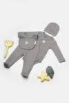 BabyCosy Set 4 piese: body, pantaloni, baveta si caciulita Bamboo, gri, BabyCosy, 50% bumbac+50mbus (Marime: 0-3 Luni)