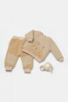 BabyCosy Set bluza cu buzunar si pantaloni Ursulet, Winter muselin, 100% bumbac dublat - Apricot, BabyCosy (Marime: 18-24 Luni)