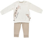 BabyCosy Set bluzita cu maneca lunga si pantaloni lungi Girafa, BabyCosy, 100% bumbac organic, Ecru (Marime: 18-24 Luni)