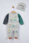 Tongs baby Salopeta cu caciulita pentru bebelusi Choo Choo, Tongs baby (Culoare: Verde, Marime: 3-6 Luni)