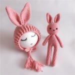 drool Set de caciulita cu iepuras pentru nou-nascut Drool (Culoare: Roz inchis)