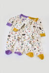 BabyCosy Set 2 salopetele cu maneca lunga si pantaloni cu botosei si fermoar - 100%bumbac organic - Galben si Mov, BabyCosy (Marime: 9-12 luni)