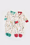 BabyCosy Set 2 salopetele cu maneca lunga si pantaloni cu botosei si fermoar - 100%bumbac organic - Rosu si verde, BabyCosy (Marime: 3-6 Luni)