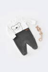 BabyCosy Salopeta Ursulet cu maneca lunga si botosei din 80%bumbac organic si 20% poliester - Antracit, BabyCosy (Marime: 0-3 Luni)