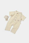 BabyCosy Salopeta cu maneca scurta si nasturei Sheep, 100% bumbac - Stone, BabyCosy (Marime: 3-6 Luni)