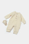 BabyCosy Salopeta cu nasturei, Winter muselin, 100% bumbac - Stone, BabyCosy (Marime: 12-18 Luni)