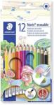 STAEDTLER Színes ceruza készlet radírral, hatszögletű, STAEDTLER Noris Club, 12 különböző szín (144 50NC12)