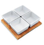 Lamart Set 4 boluri portelan pentru servire Lamart, suport bambus 19 x 19 cm