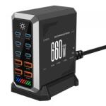  Incarcator Statie OEM HW18, 660W, 5A, 4 x USB-A - 6 x USB-C, Negru (6802002331A)