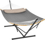 SONGMICS Függőágy fém állvánnyal, párnázott felülettel, állítható, párnával együtt, 200 kg, 400x100x90 cm, szürke
