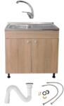 Daemi Set Masca Chiuveta Sonoma 80 cm X 50 cm X 80 cm, Chiuveta inox, Baterie lebada stativa si sifon scurgere plus silicon pentru prindere chiuveta (DM-8050SNL)