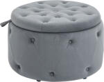 HOMCOM Puf, rotund, cu spațiu de depozitare, model matlasat cu butoane, catifea, gri, 60 x 60 x 40 cm | Aosom Romania (838-351V00GY)