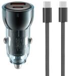 XO CC60 autós töltő USB+Type-C aljzat 60W, PD gyorstöltő + Type-C kábel, SÖTÉTKÉK (XO-CC60/TYPE-C/BLUE)