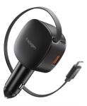 Spigen ESSENTIAL EV603BT autós töltő USB+Type-C aljzat 60W, gyorstöltő + fix Type-C kábel, FEKETE (ACP10515)