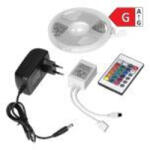 VIRONE LD-8/3M/RGB/SET LED világítókészlet bútorokhoz és dekorációhoz száraz helyiségekben 12V 100 30 led/m, 7, 2W/m IP20 RGB, 3 m hosszú, RGB meghajtóval és tápegységgel (LD-8/3M/RGB/SET)