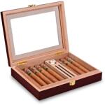  Humidor trabucuri din lemn de cedru, Luxofia, umidificator si higrometru incluse, interior cedru aromat, 18 trabucuri, 23.8 x 18.8 x 4.8 cm, visiniu (112)