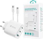 DEVIA Extreme Speed GaN hálózati adapter kábellel, PD 65W, USB-A, 2xUSB-C + USB-C kábel, fehér (ST111967) (ST111967)