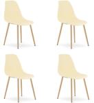 FDY Set 4 Scaune Bucatarie/Dining Velo Plus Bej Picioare Metalice Finisaj Lemn